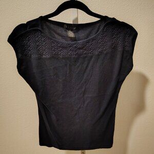 Grace Women's Dark Blue Short Sleeve Top Size Medium Cotton Crochet
